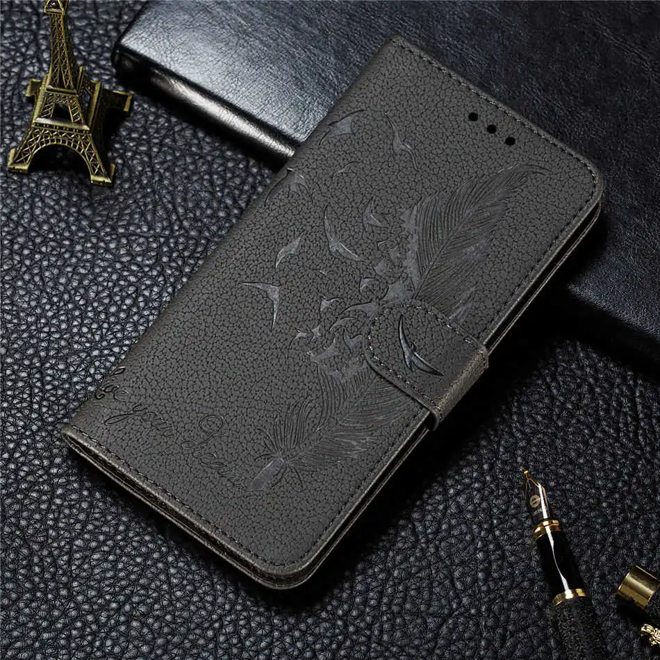 Gray A A6 милое парадное перо Litchi Чехлы для samsung Galaxy A70 A60 A50 A40 A30 A20 A10 бумажник чехол A7 A8 A8S A9 M10 M20 M30 P13G - Цвет: Gray A
