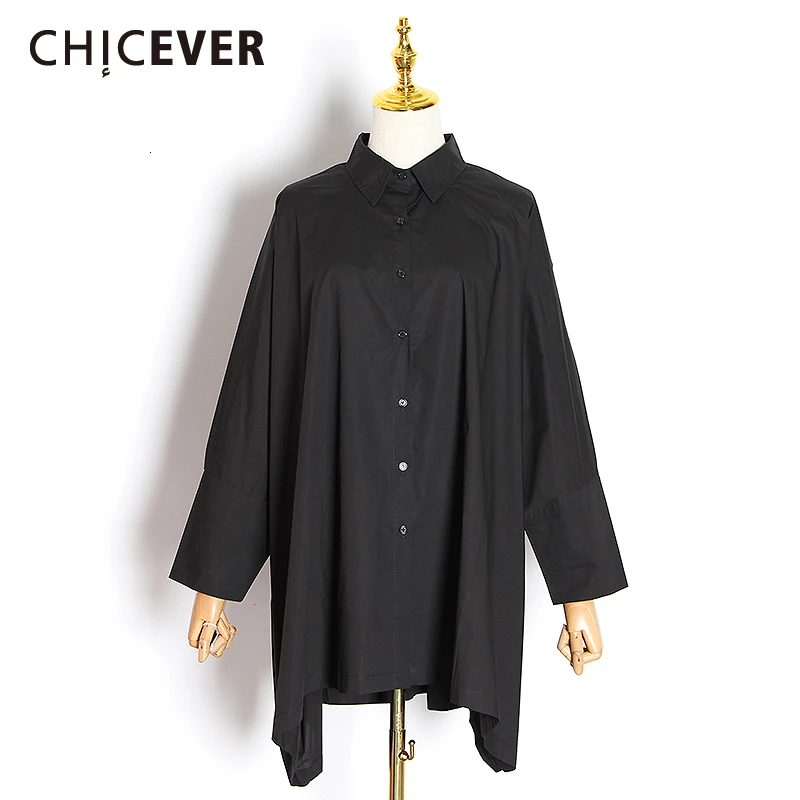 Винтажная Черная Женская рубашка CHICEVER с отложным воротником и длинным рукавом