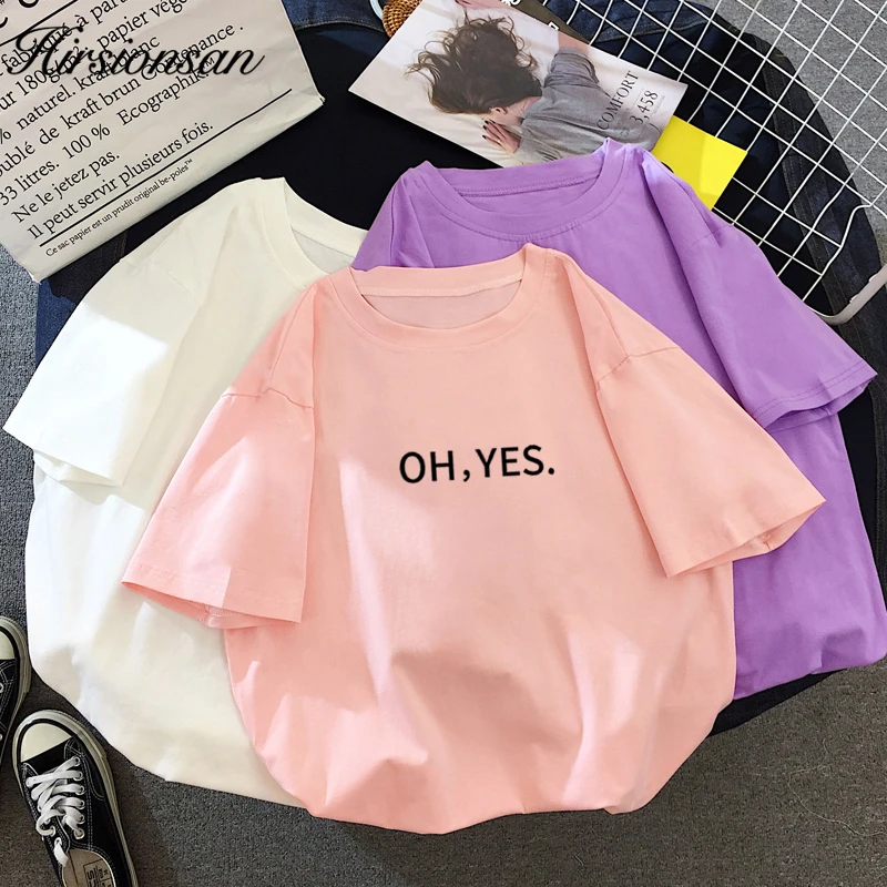 Футболка Hirsionsan женская с надписью Yes короткий рукав винтажный топ в Корейском