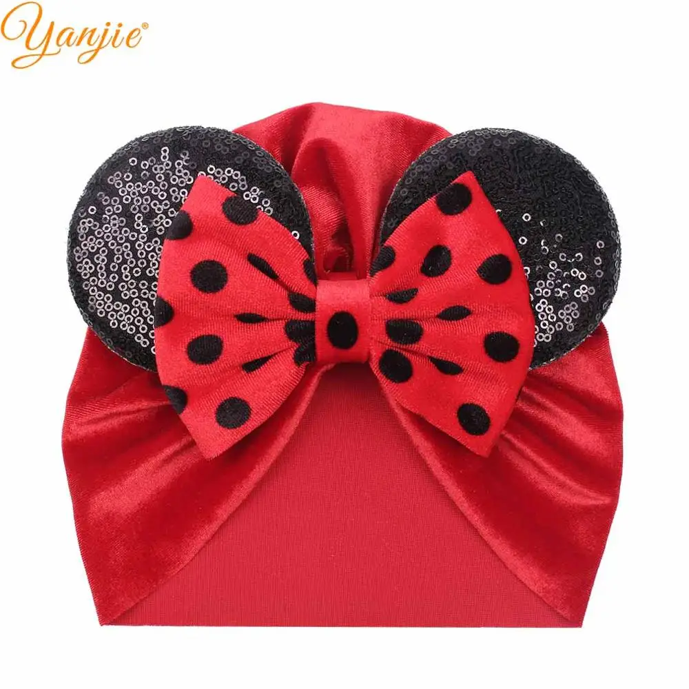 Turban-2 5 ''большой бантик для волос с пайетками уши Минни-Маус зимняя повязка на голову для девочек блестящая эластичная бархатная повязка на голову Детские аксессуары для волос - Цвет: Turban-2