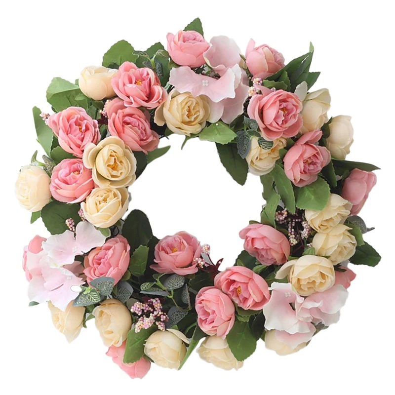 

Artificial Rose Flower Wreath Handmade Wreath for Front Door Wall Window Wedding Party Farmhouse Garden Home Decor