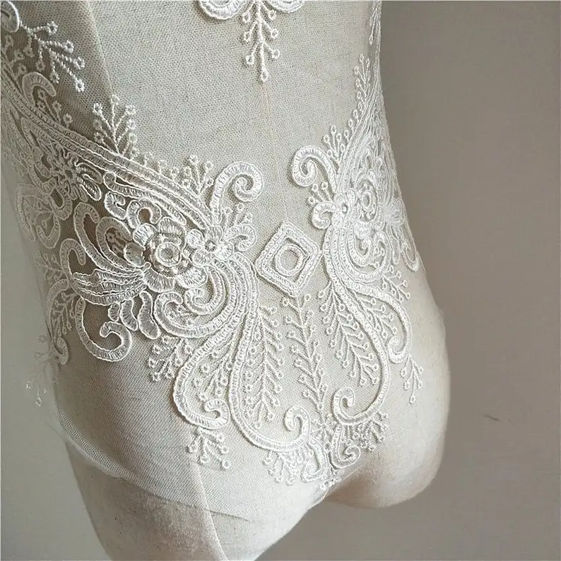 

Europe vintage alencon lace applique, large bridal applique, elegant back applique, wedding applique sell by 1 piece