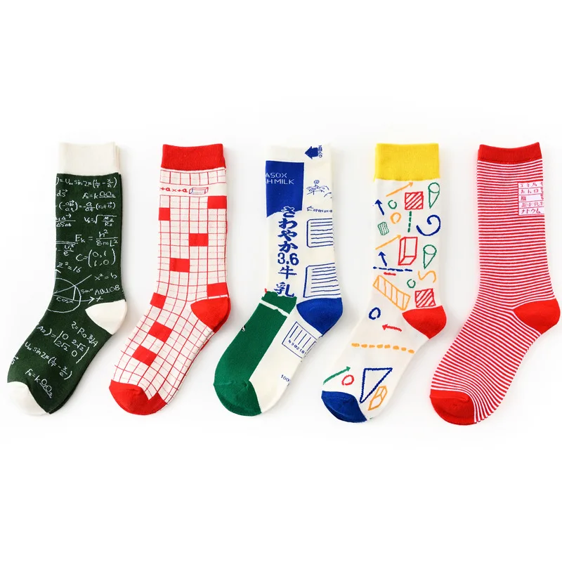 

New trendy socks men's textbook series Xueba Harajuku graffiti cotton European and American men's and women's autumn and winter