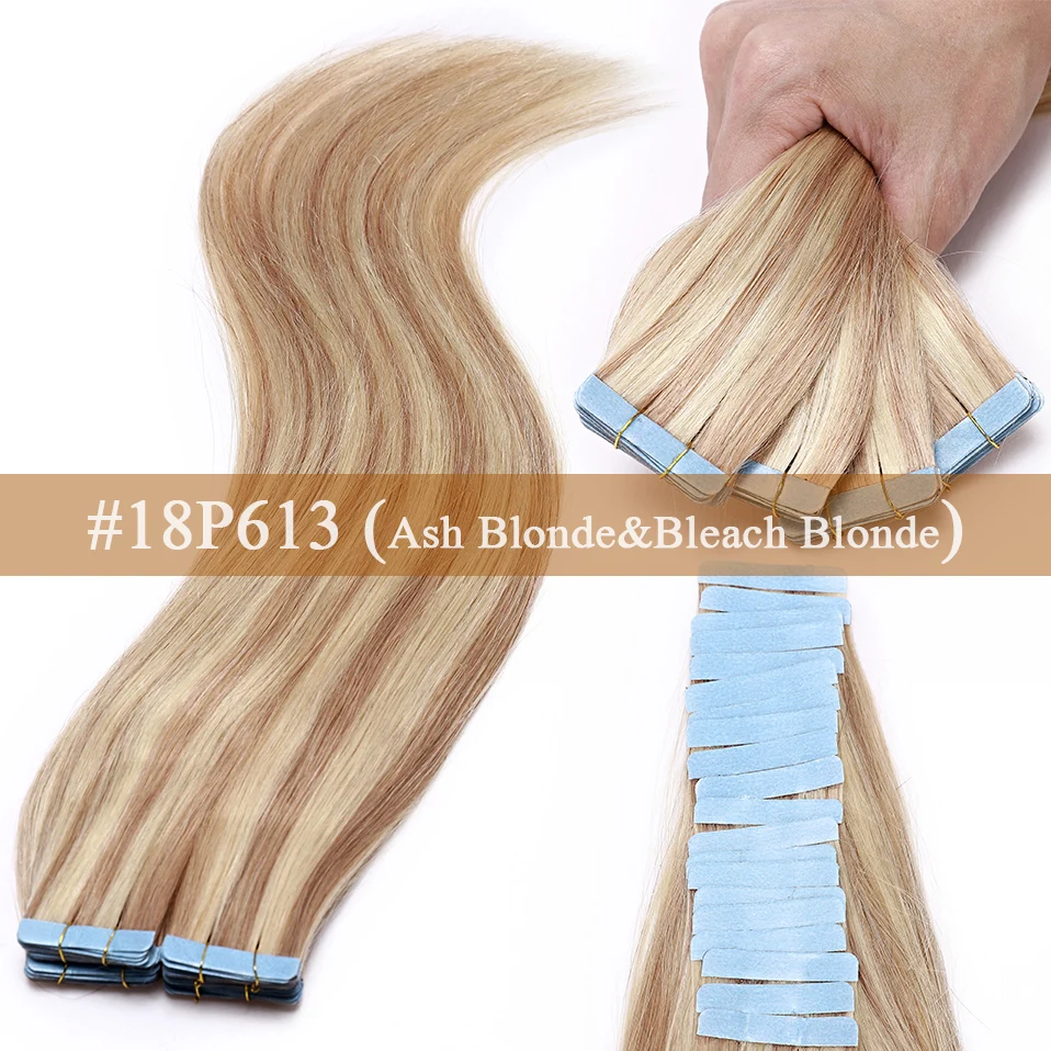 Fita em Extensões de Cabelo Humano em Linha Reta sem Emenda Cola na Extensão do Cabelo S-noilite Polegada - pc Remy Invisível Lados Dobro 16 2.5 g 24 Aplique com fita adesiva