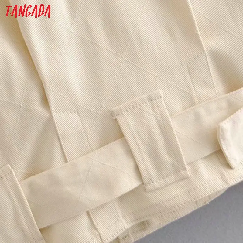 Tangada, Женские однотонные джинсовые куртки с поясом, пуговицами, карманами, длинным рукавом, короткая стильная куртка, женские топы бойфренда 6P18