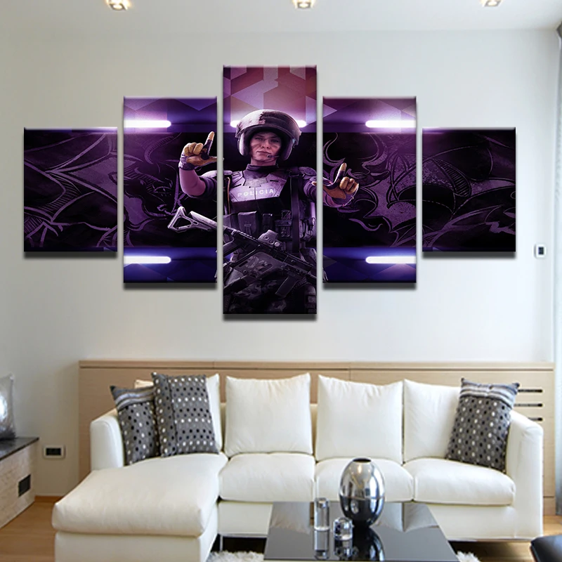 Топ горячей игры Тома Клэнси Радуга шесть осадная Живопись Холст Wall Art 5 Панель