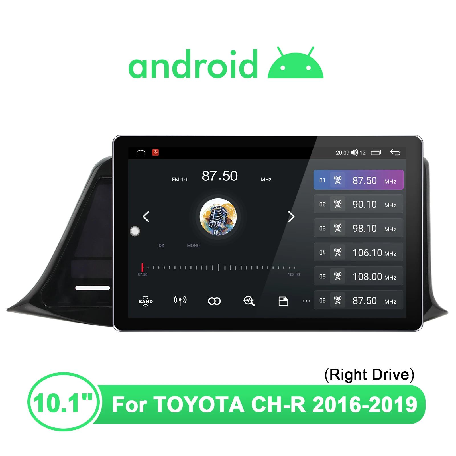 저렴한 JOYING 10.1 인치 자동차 라디오 스테레오 1280*800 와이파이/블루투스/Carplay/무선 안드로이드 자동차 도요타 CH-R 2016-2019 (오른쪽 드라이브)