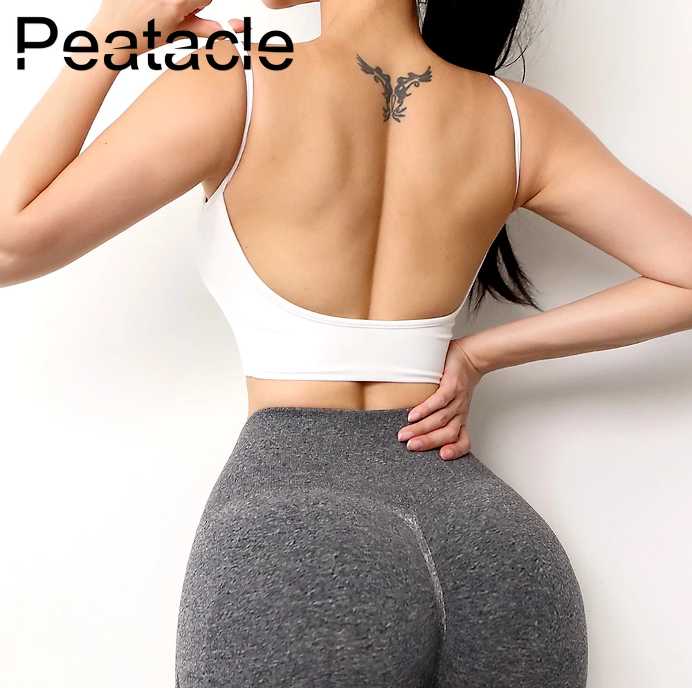 

Peatacle Fitness Underwear Female Summer Backless Yoga Sports Bra Activewear for Women Push Up Padded Seamless Workout Top New