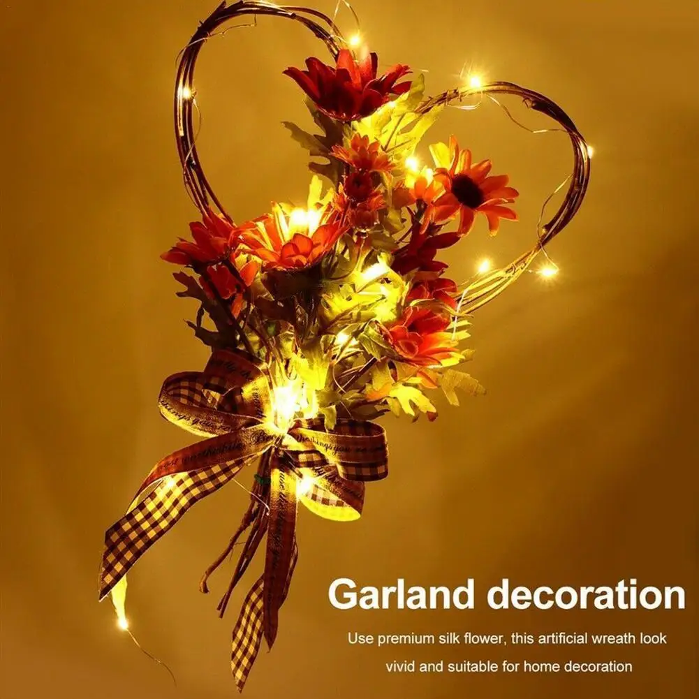 

Autumn Simulation Sun Flower Pendant Heart Shaped Arch Decor Wall Hanging Garland For Thanksgiving, Christmas, Home Decor, Hotel