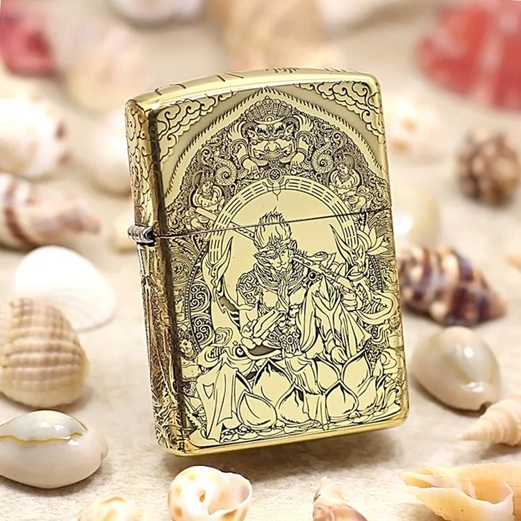 Подлинная Зажигалка Zippo медная керосиновая Sun WuKong Fighting Buddha для сигарет подарок с