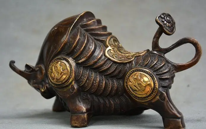 Медная сатуэ сборная старая китайская Бронзовая статуя бык оксен богатство