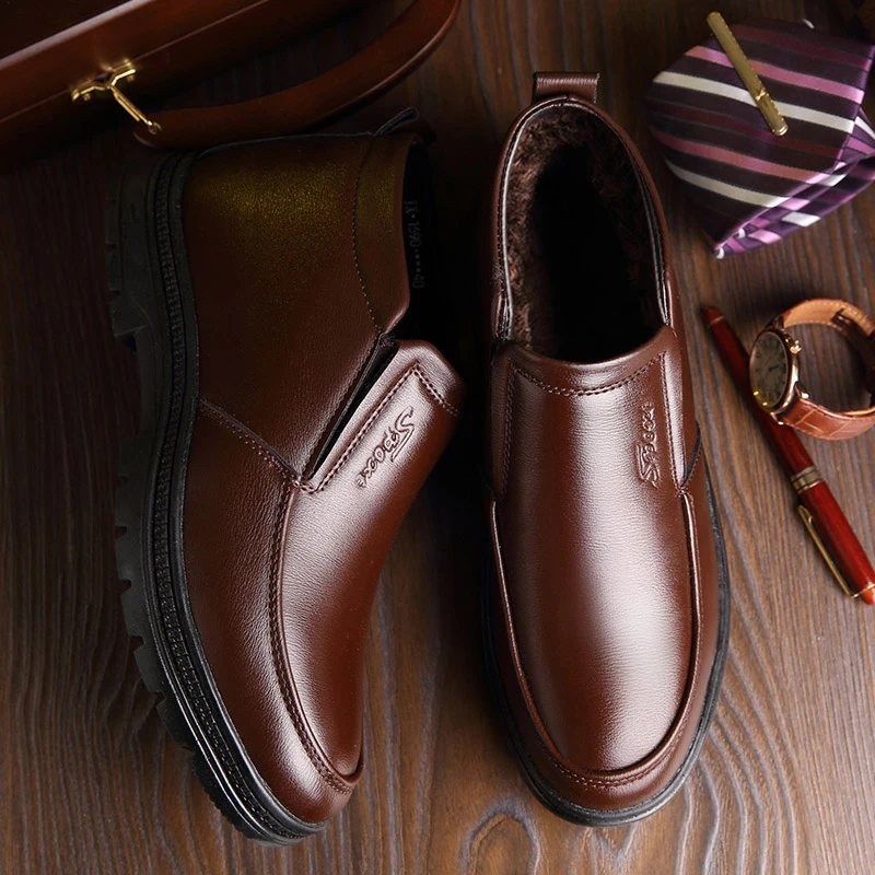 Мужские зимние ботинки кожаные из микрофибры с нескользящей подошвой размеры 38-44