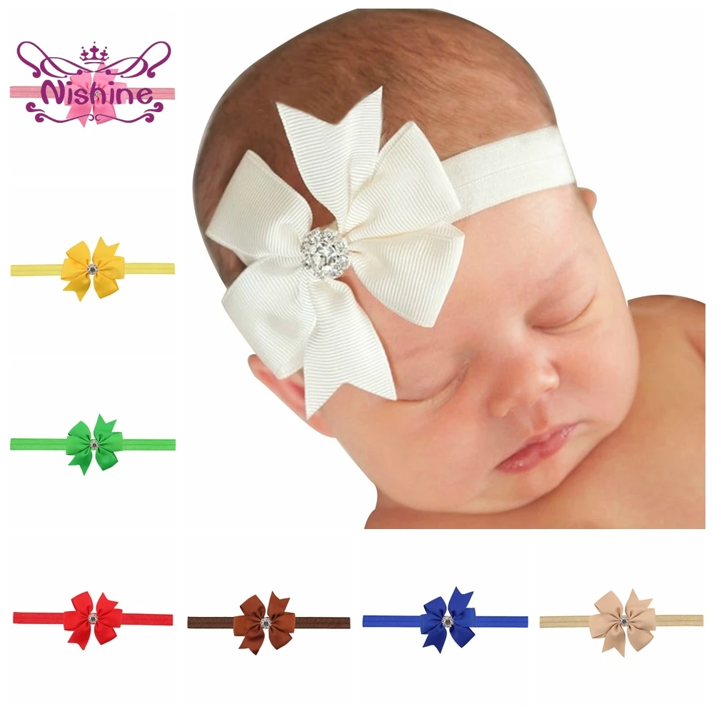 

Nishine Solid Color Grosgrain Ribbon Bowknot Infant Elastic Headband Handmade Dovetail Bows Hairband Baby Headwear Holiday Gifts