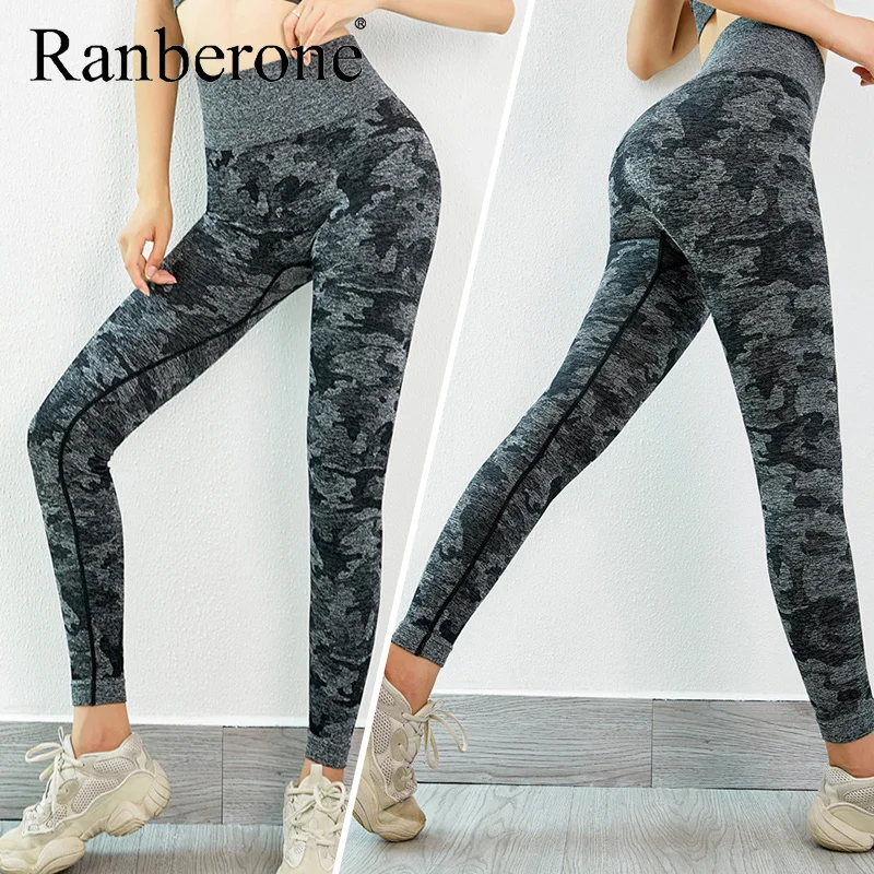 Лидер продаж камуфляжные штаны для йоги с высокой талией спортивные бесшовные