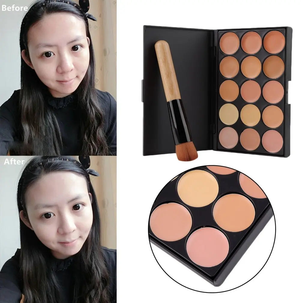 Fashion15-Colors палитра для макияжа лица+ плоская угловая кисть с деревянной ручкой, набор для макияжа, по всему миру