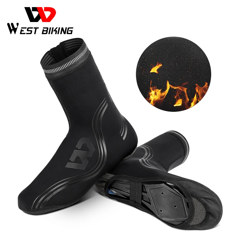 

WEST BIKING Winter Warm Cycling Shoe Covers MTB Road Bike Boot Covers Reflective Windproof Overshoes Toe Warmer Protector