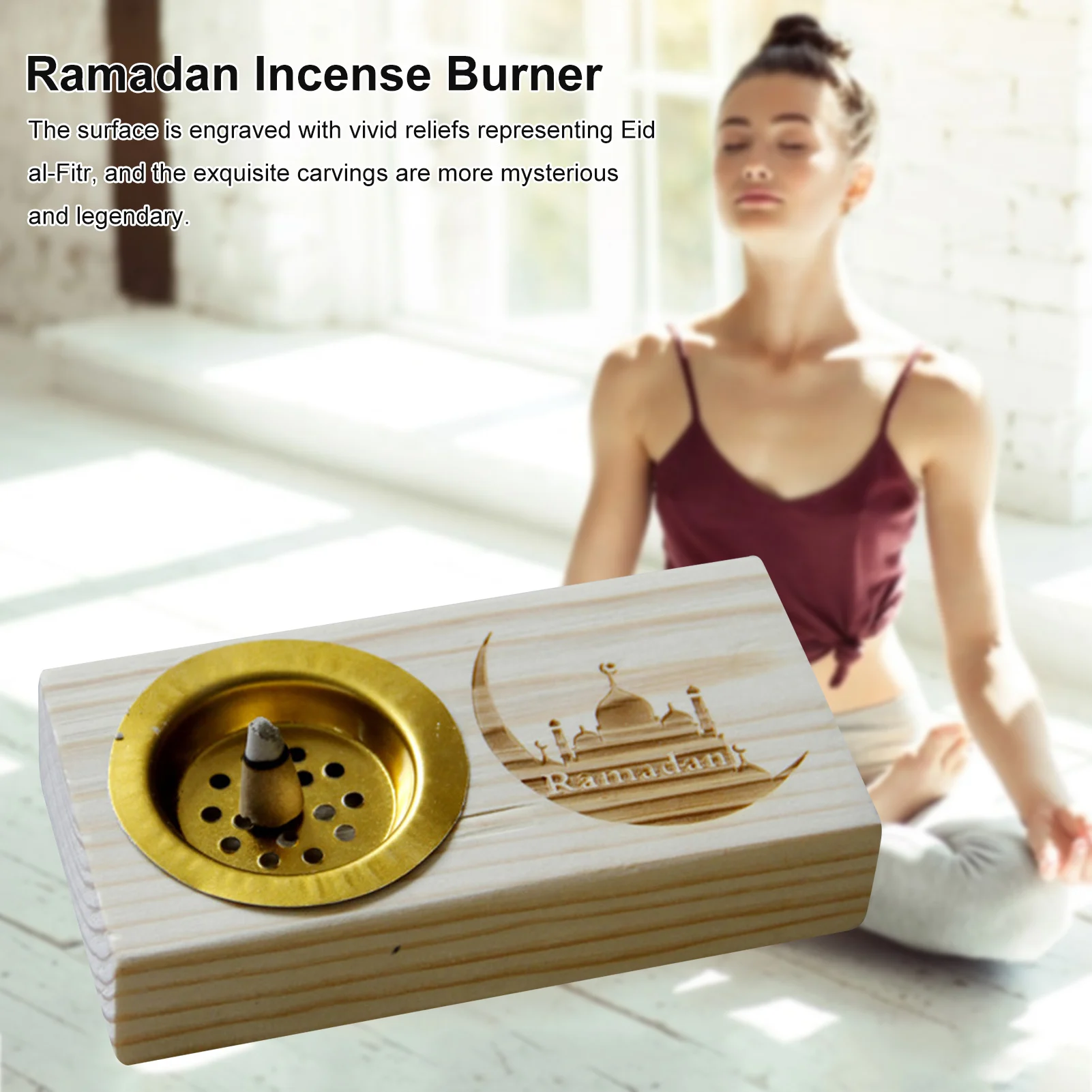 

Eid Ramadan Mubarak Incense Holder Home Decor Simple Wooden Craft Incense Burner Ornaments