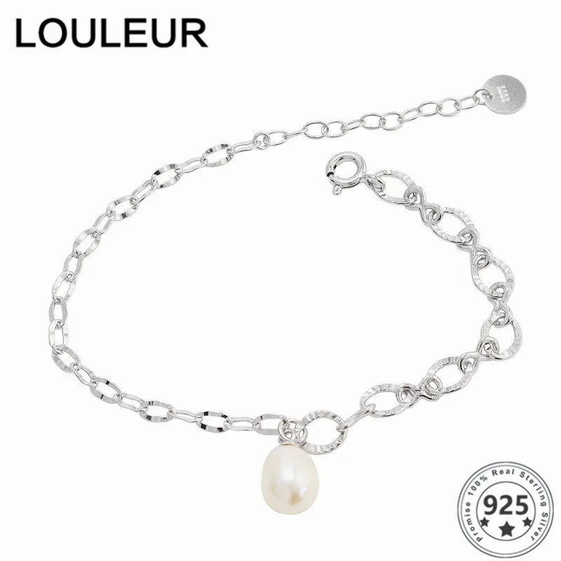 

LouLeur 925 стерлингового серебра браслеты серебряный кулон пресноводный жемчуг браслеты из нержавеющей стали для девочек друзей, модное ювели...