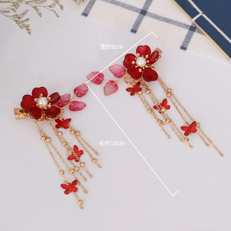 2 шт. украшение для волос Hanfu винтажная красная заколка с кисточками аксессуары