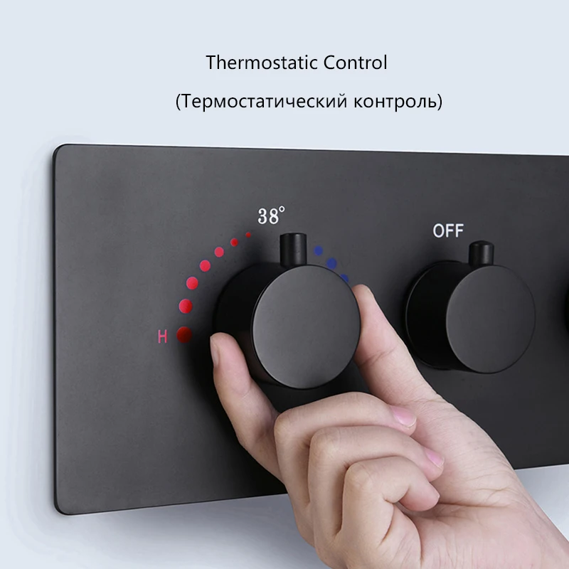 구매 블랙 LED 온도 조절 은폐 샤워 꼭지 세트 천장 50cm * 36cm, 비/폭포 모드, 컨트롤 박스, 온도 조절 샤워 구매 블랙 LED 온도 조절 은폐 샤워 꼭지 세트 천장 50cm * 36cm, 비/폭포 모드, 컨트롤 박스, 온도 조절 샤워