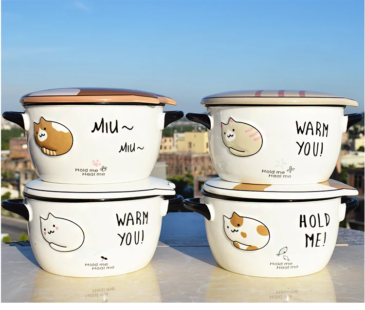 New Creative Lovely Large Ramen Instant Noodle Soaked Lunch box Soaked Noodle Boxes Tableware with Spoon Chopsticks and Forks