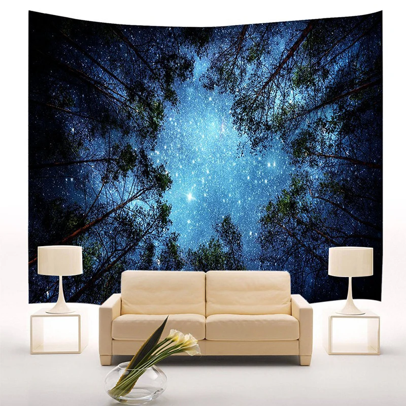 

Starry sky Trees Printed Boho Home Decor Tapestry Wall Hanging Curtain Sheets Picnic Blanket Hippie Macrame Psychedelic Tapestry