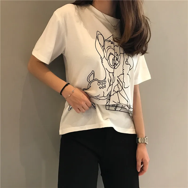 

2021 Summer Women Cotton Casual T-Shirt Short Sleeve Sketch Line Faew Printed Tee High Quality Soft Couple Wear Men T-shirt