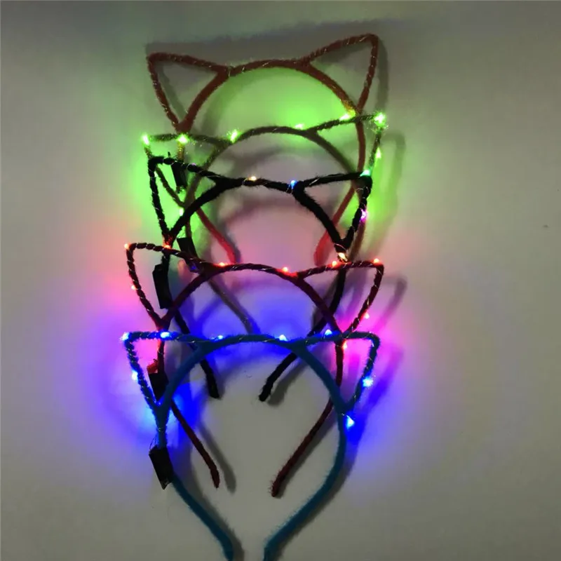 Светодиодный носки с ушками и изображением котика в форме светодиодный повязка