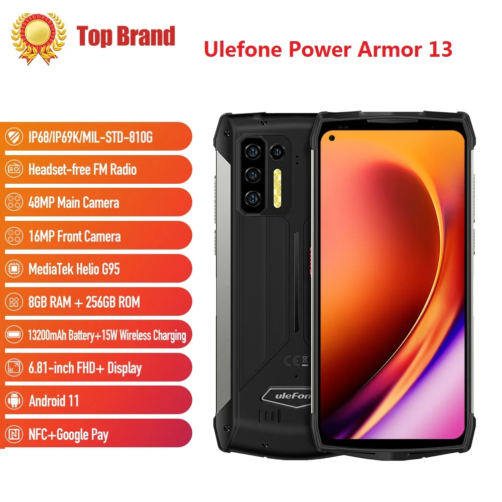 Ulefone Power Armor 13 13200mAh Rugged Smartphone 8GB+256GB Android 11 Waterproof 6.81”Mobile Phone NFC+Google Play | Мобильные