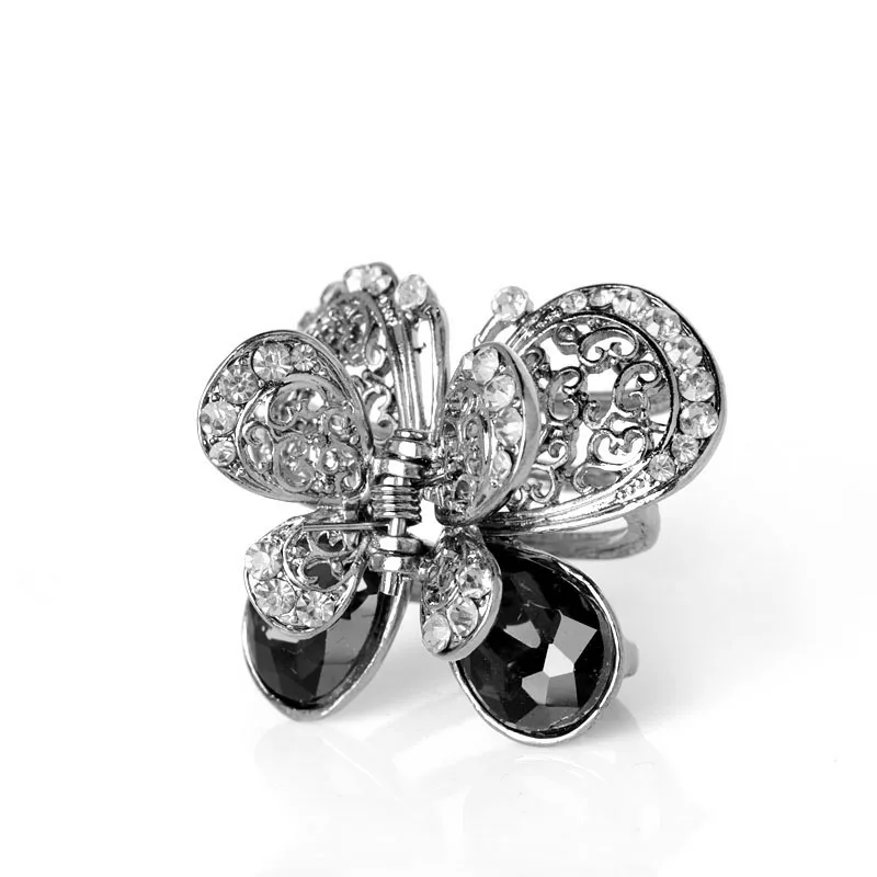 Винтажный зажим для волос "Бабочка" с кристаллами-стразами, средний размер, с открытыми боковинами, украшения для женщин.