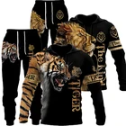 мужской спортивный костюм 2 шт.мужской комплект из 2 предметов мужской спортивный костюм костюм комплект для мужчин Костюм спортивный мужской с 3D-принтом тигра, свитшот с капюшоном, пуловер, куртка и штаны, Осень-зима