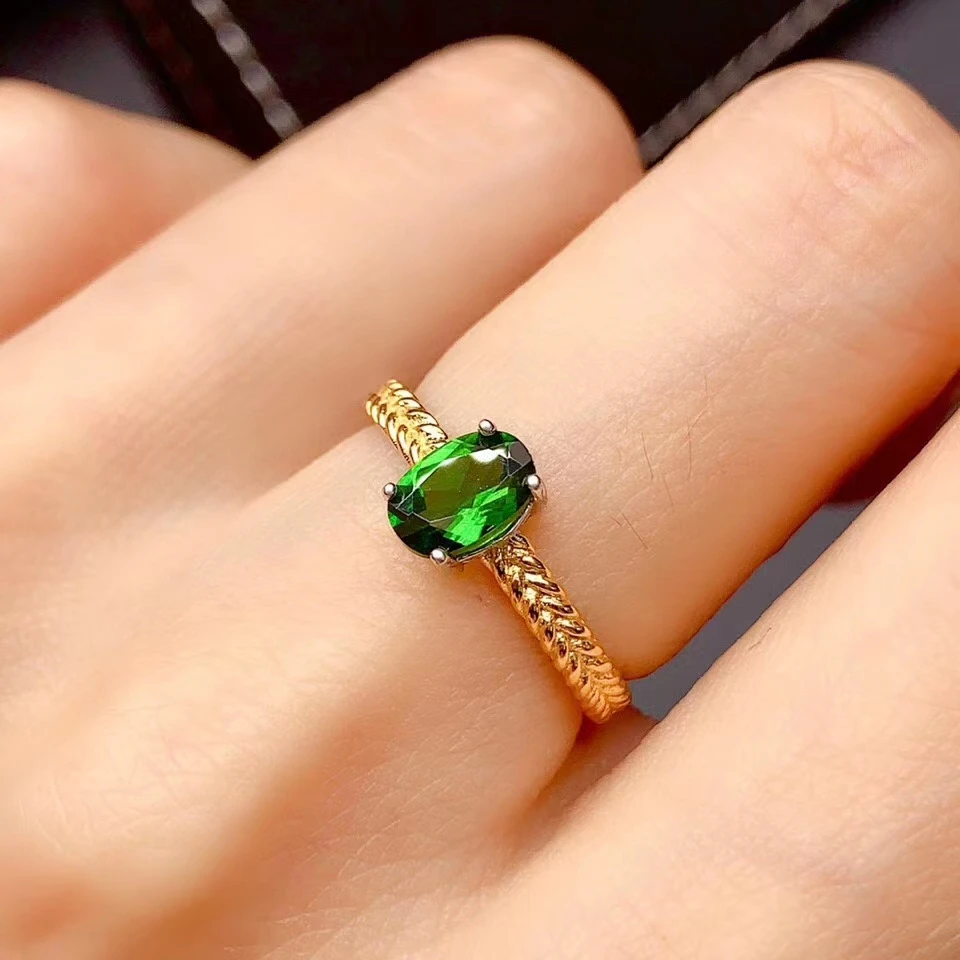 

Newest natural green diopside/red garnet ring for women jewelry real 925 silver good color natural gem girl Festival gift hot
