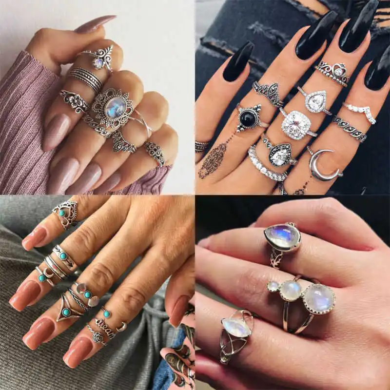

Finger Moon Rings Retro Arrow Jewelry Boho Flower Knuckle Midi Finger Ring