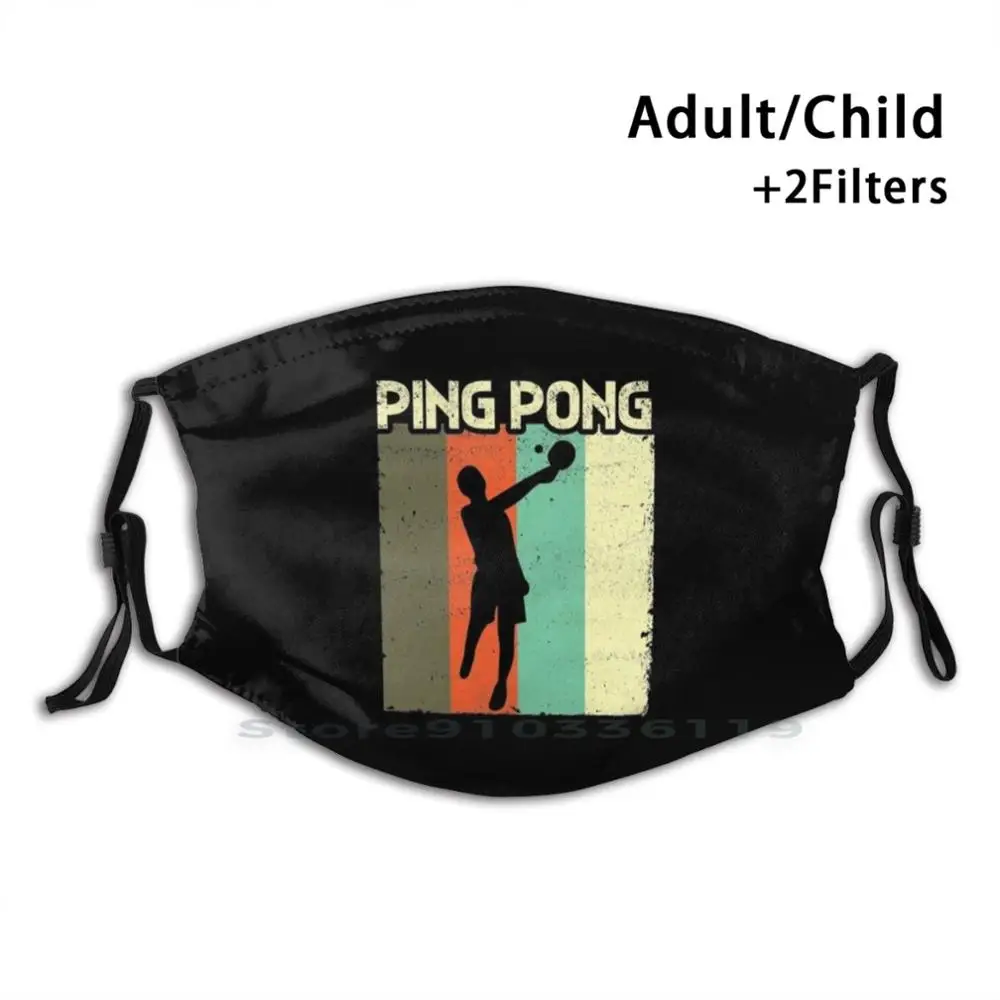 

Retro Ping Pong Table Tennis Design Adult Kids Washable Funny Face Mask With Filter Ping Pong Pong Ping Tennis Table Tennis