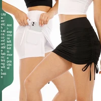 2021 womens swim skirt high waist sides drawstring stretch sports bathing suit tennis workout mini skirt bikini beach bottoms