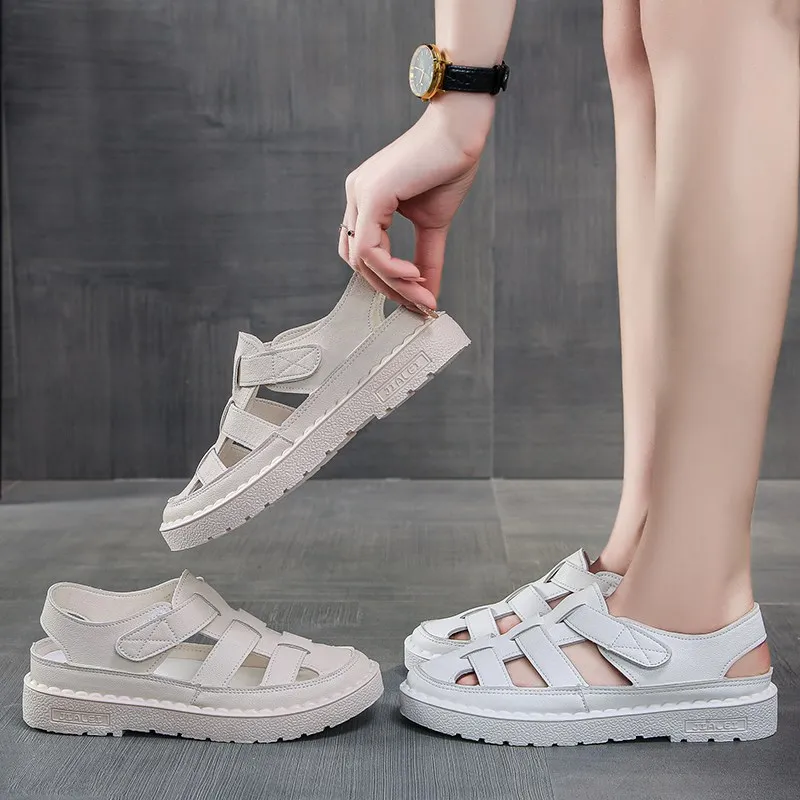 

Closed Toe Sandals Women's Platform Hollow-out Roman Shoes Casual Style Summer White Shoes