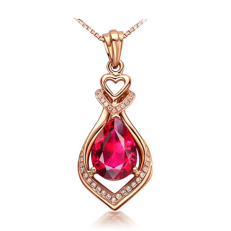 

14K Rose Gold Color Necklace Ruby Natural Pendant for Women Red Topaz Wedding Gemstone Pierscionki naszyjnik necklaces joyas