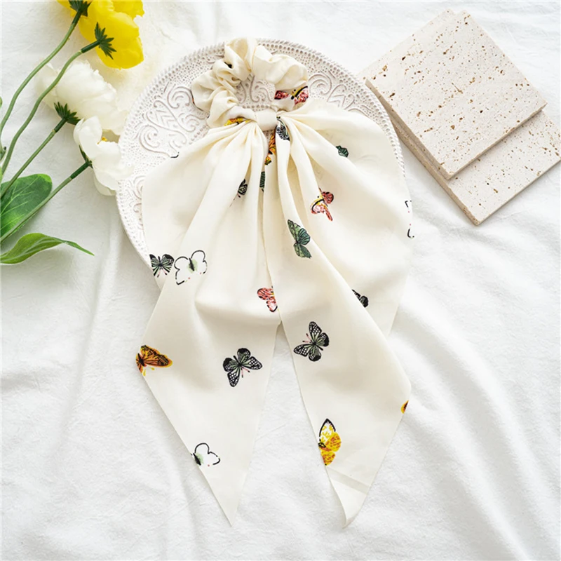 

Butterfly Print Scrunchies Hair Scarf Bohemia Women Hair Bands Streamers Hair Rope Ties Holder Ponytail Hair Accessories