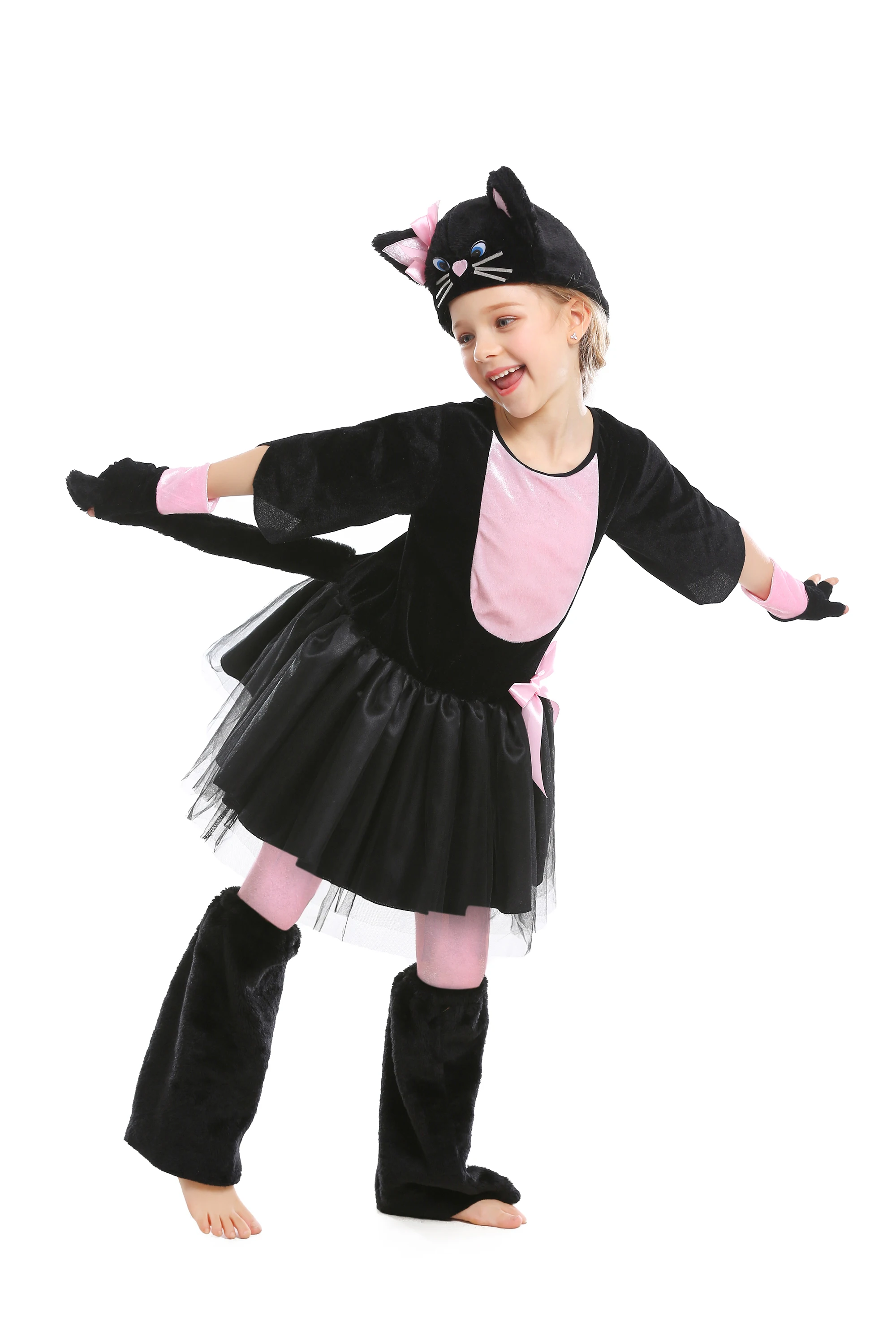 Милый костюм кошки нарядное платье с черной кошкой для девочек детская одежда
