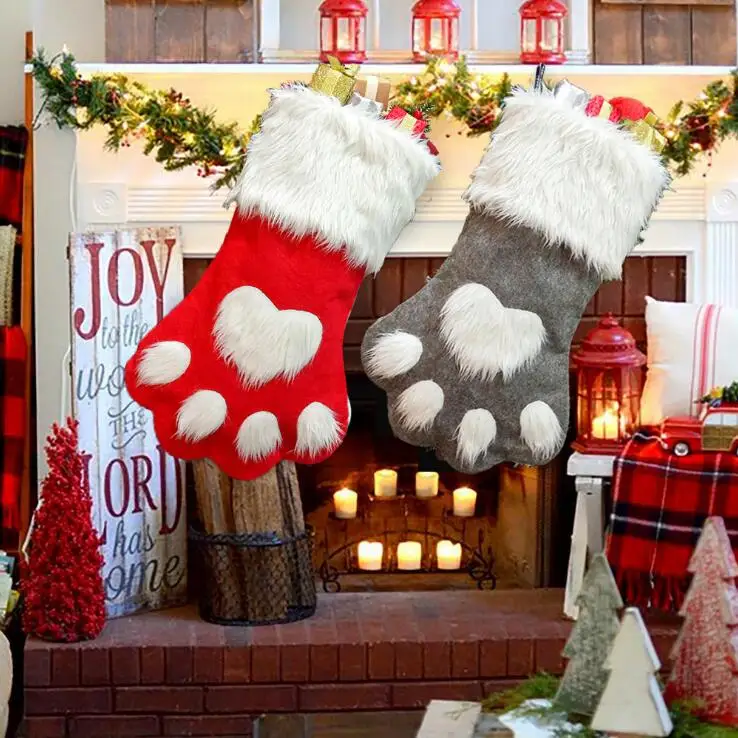 Комплект из 2 предметов, рождественские украшения новогодние носки подвесное украшение животное рождественские чулки для подарков Конфеты...