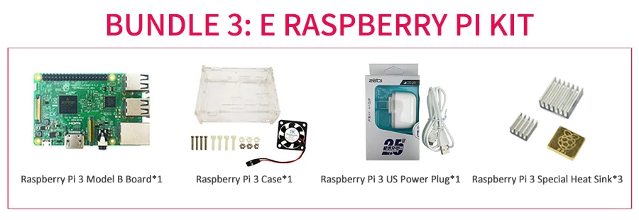 Четыре набора Raspberry Pi3 Foundation+ акриловый чехол/ABS чехол+ блок питания EU/US с usb-кабелем с переключателем и 16SD картой теплоотвода