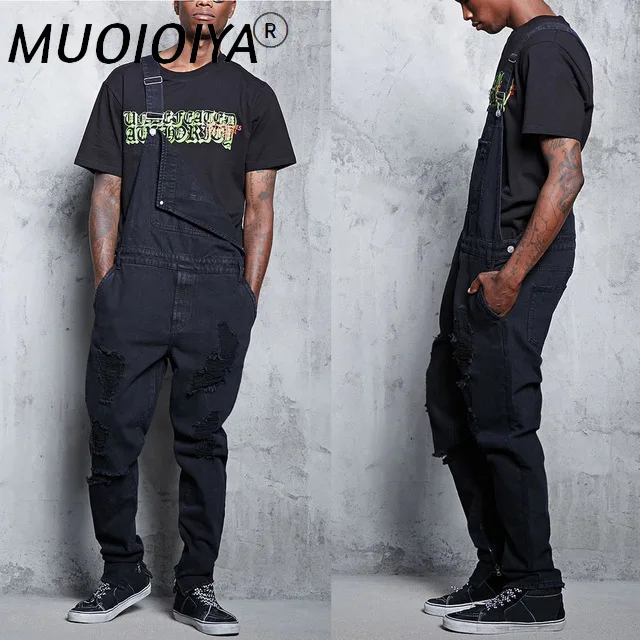 

Комбинезон мужской джинсовый, из хлопка, с рваными брюками