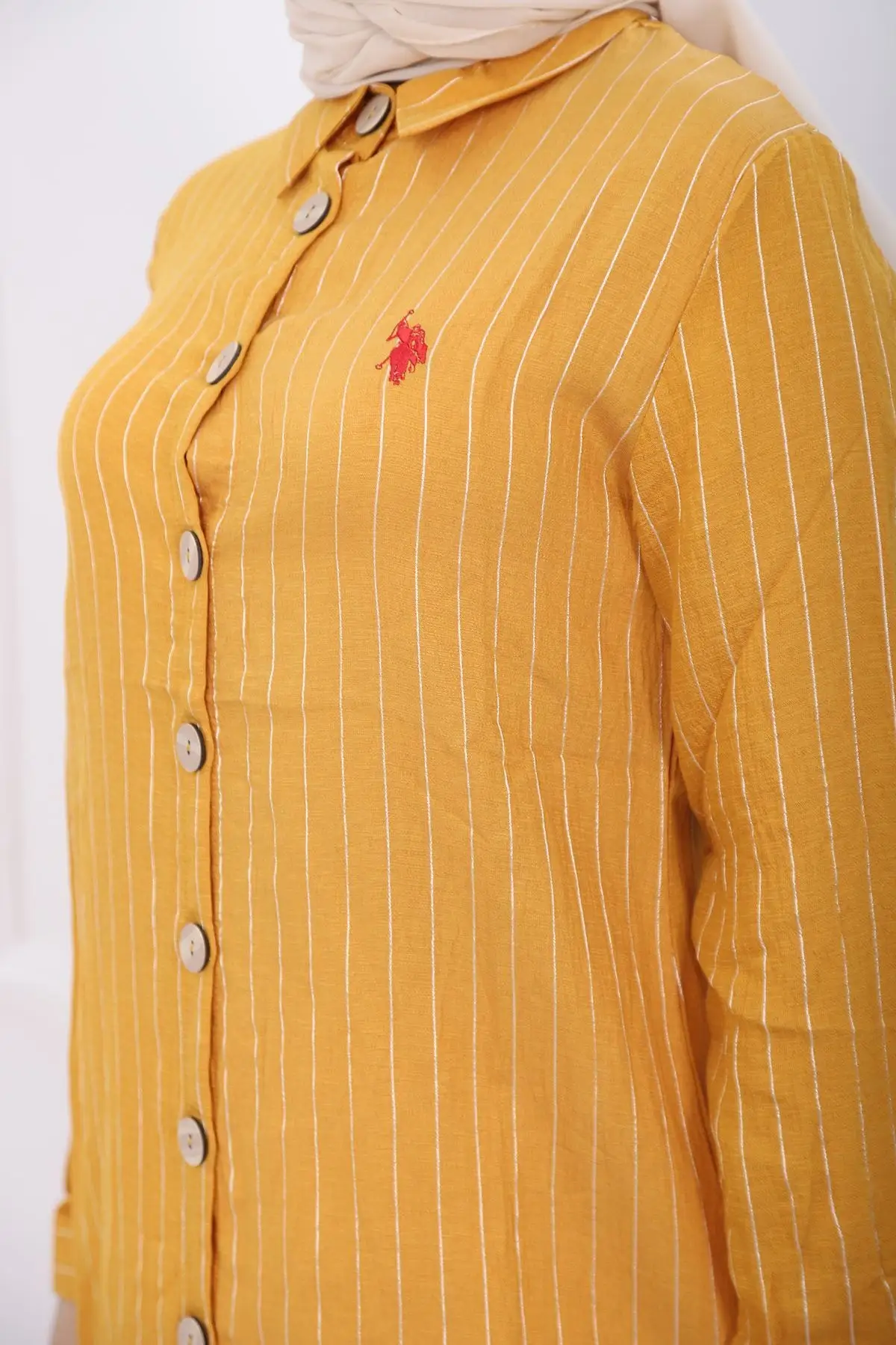 

Women Yellow Front Line Buttoned Shirt Detail 3046-1 KMBNL-P-06095 Muslim Tunic 2021 Fashion