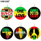 SOMESOOR ювелирные изделия Африканская Карта раста мир фон лев дизайн логотипа обеих сторон печать деревянные серьги для женщин Подарки