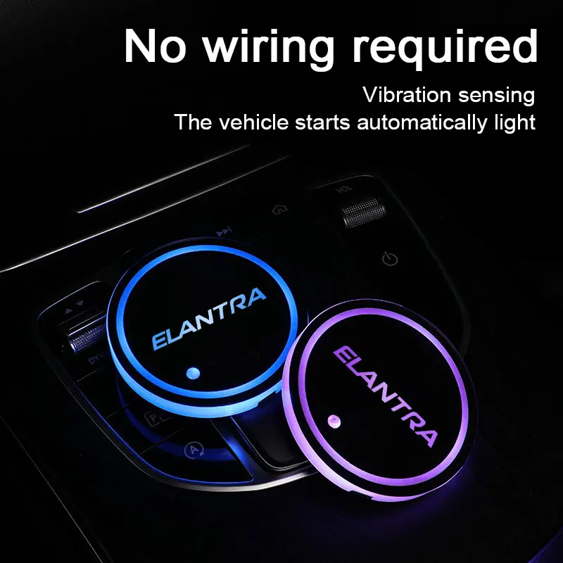 

Car Logo Led Atmosphere Light 7 Colorful Cup Luminous Coaster Holder For Hyundai Elantra 2005 2006-2008 2011 Auto Accessories