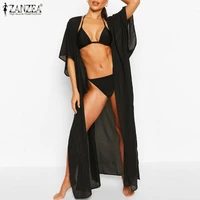 zanzea women holiday blouse 2021 summer chiffon sexy tops casual solid see through loose tunic ladies fashion cardigan