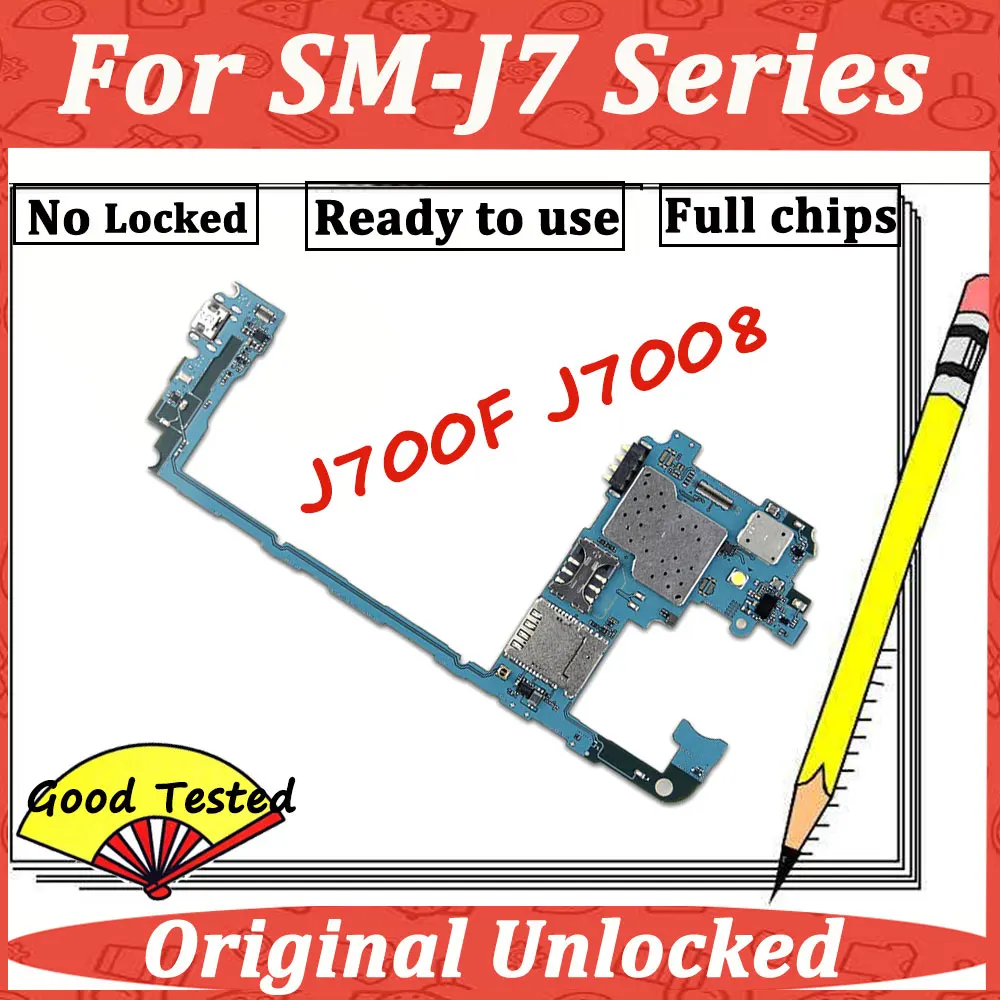 Оригинальная материнская плата разблокировки для samsung Galaxy J7 J700F J7008 Android OS IMEI w/Full chips логическая плата Тестер пластина
