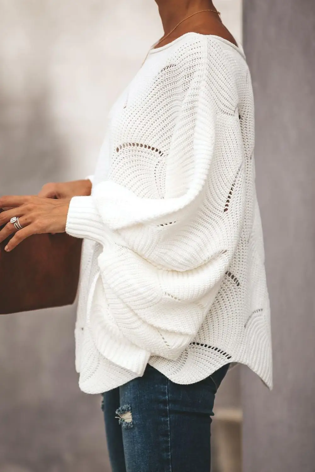 Echoine серый/белый/черный волновой подол длинный рукав летучая мышь выдалбливают