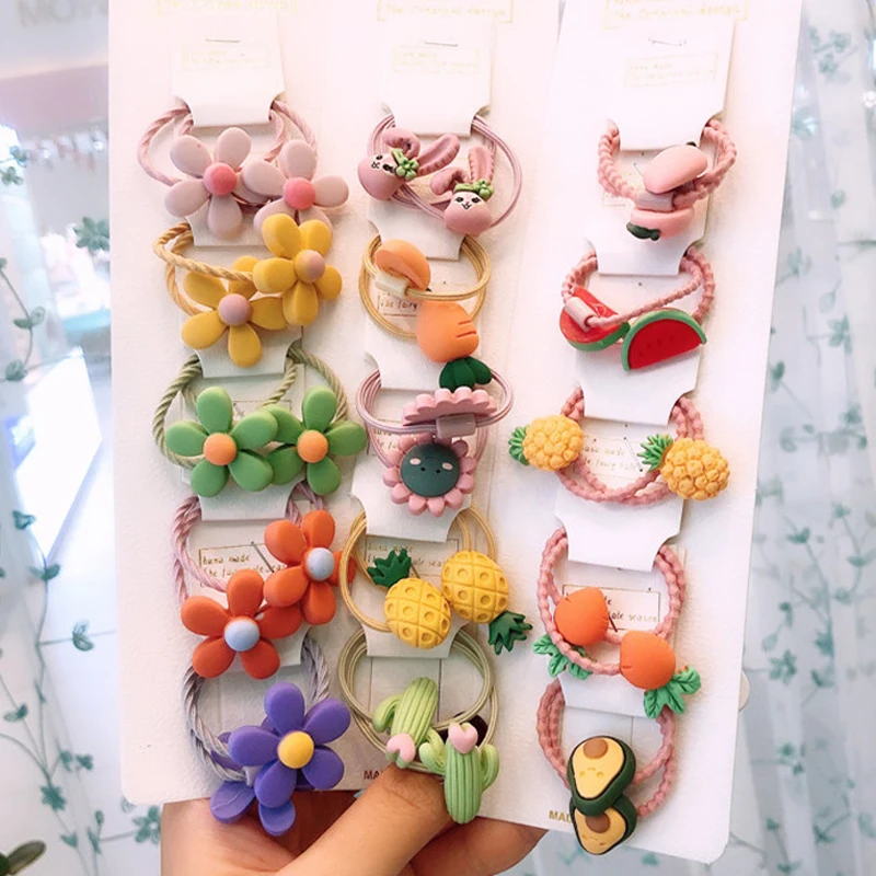 

10pcs Cartoon Headwear Set Animals Flower Fruit Elastic Hair Band Safety Rubber Band Headbands Children Girls Hair Accessories