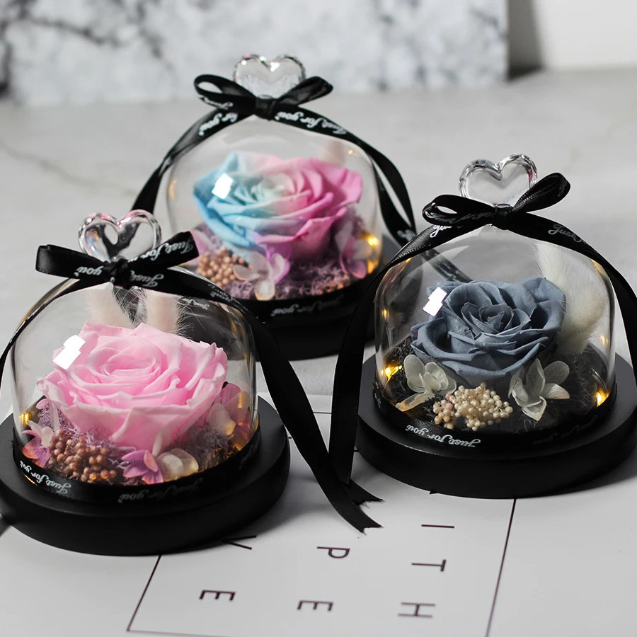 

Exclusive Rose In Glass Dome with Lights Real Eternal Rose Beauty and The Beast Preserved Rose Mother's Day Gift Wedding